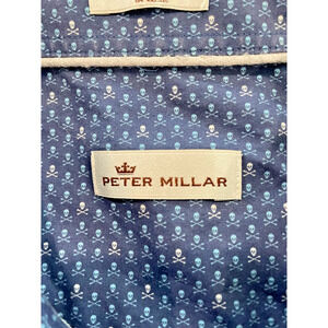 Peter Millar Button Down Shirt Mens XL Blue Skull Print Short Sleeve Cotton